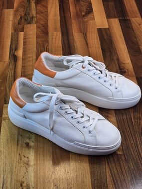 Cappelletti Italian Leather Platform Sneakers - White/Cognac Orange